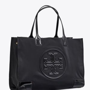 TORY BURCH shopper in black nylon w/ patent